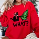 XXXL Red Bad Cat Christmas Tree What Holiday Feline Humor Cozy Quirky Mischief Artwork For Cat Lovers Sweatshirt