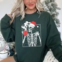 XXL Forest Green Santa Skeleton Coffee Vintage Christmas Night Limited Edition Cozy Graphic Sweatshirt