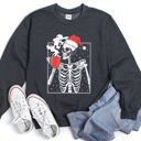 XL Dark Gray Heather Santa Skeleton Coffee Vintage Christmas Night Limited Edition Cozy Graphic Sweatshirt