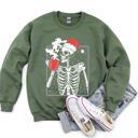 XL Military Green Santa Skeleton Coffee Vintage Christmas Night Limited Edition Cozy Graphic Sweatshirt