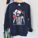Medium Navy Santa Skeleton Coffee Vintage Christmas Night Limited Edition Cozy Graphic Sweatshirt