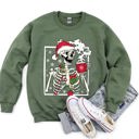  Santa Skeleton Coffee Retro Christmas Cozy Holiday Vintage Cartoon Festive Sweatshirt