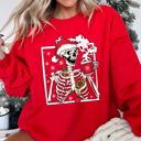  Santa Skeleton Coffee Retro Christmas Cozy Holiday Vintage Cartoon Festive Sweatshirt