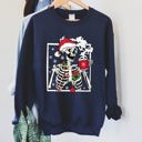 Small Navy Santa Skeleton Coffee Retro Christmas Cozy Holiday Vintage Cartoon Festive Sweatshirt