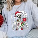 Small Heather Sport Gray Santa Skeleton Coffee Retro Christmas Cozy Holiday Vintage Cartoon Festive Sweatshirt