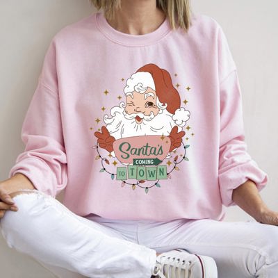 Santa Is Coming To Town Retro Christmas Nostalgic Graphic Festive Holiday Cheer Vintage Style Sweatshirt