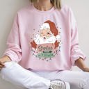 Medium Light Pink Santa Is Coming To Town Retro Christmas Nostalgic Graphic Festive Holiday Cheer Vintage Style Sweatshirt