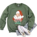 Large Military Green Santa Is Coming To Town Retro Christmas Nostalgic Graphic Festive Holiday Cheer Vintage Style Sweatshirt
