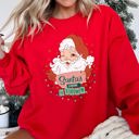 Medium Red Santa Is Coming To Town Retro Christmas Nostalgic Graphic Festive Holiday Cheer Vintage Style Sweatshirt
