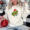  Santa Frog Christmas Retro Toad Vintage Cartoon Illustration Festive Holiday Cozy Sweatshirt