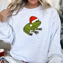 XL Ash Light Gray Santa Frog Christmas Retro Toad Vintage Cartoon Illustration Festive Holiday Cozy Sweatshirt