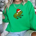 Medium Irish Bright Green Santa Frog Christmas Retro Toad Vintage Cartoon Illustration Festive Holiday Cozy Sweatshirt