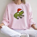 XXXL Light Pink Santa Frog Christmas Retro Toad Vintage Cartoon Illustration Festive Holiday Cozy Sweatshirt