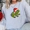Medium Heather Sport Gray Santa Frog Christmas Retro Toad Vintage Cartoon Illustration Festive Holiday Cozy Sweatshirt