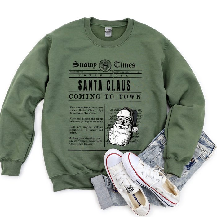 Santa Claus Is Coming To Town, Retro Newspaper Christmas Edition Vintage Print Sweatshirt