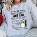 XL Heather Sport Gray Santa Claus Is Coming To Town, Retro Newspaper Christmas Edition Vintage Print Sweatshirt