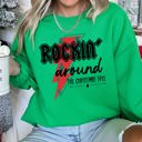 Small Irish Bright Green Rocking Around The Christmas Tree, Lightning Bolt Festive Holiday Graphic Sweatshirt