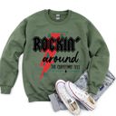 XXL Military Green Rocking Around The Christmas Tree, Lightning Bolt Festive Holiday Graphic Sweatshirt