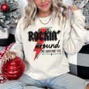 Small Sand Rocking Around The Christmas Tree, Lightning Bolt Festive Holiday Graphic Sweatshirt