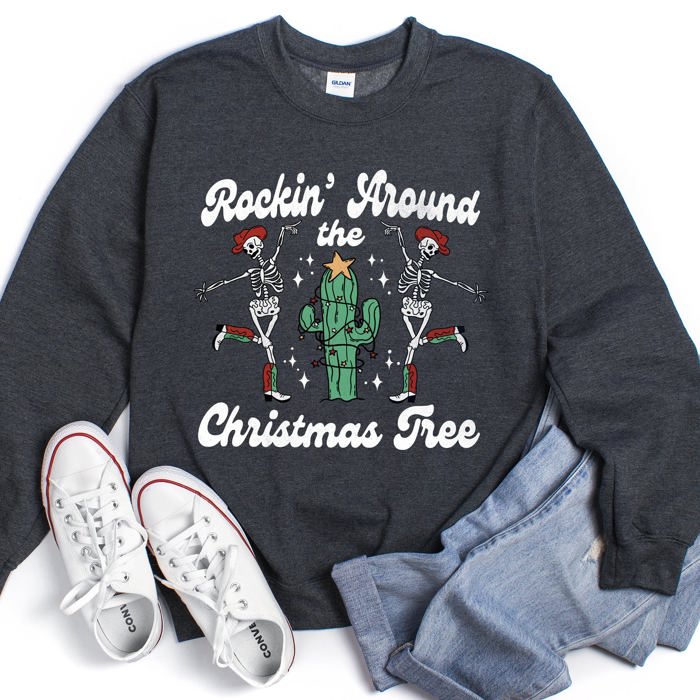Rocking Around The Christmas Tree Desert Skeletons Holiday Nights Graphic Sweatshirt