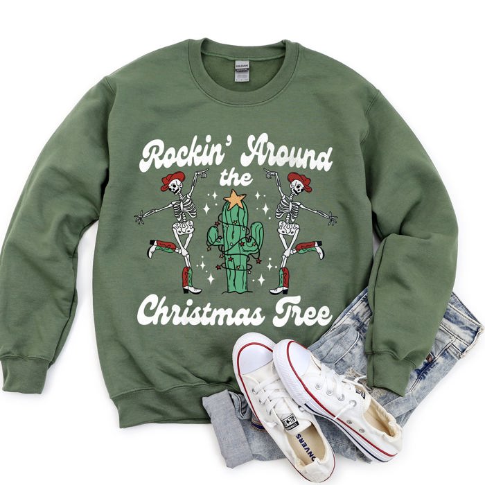 Rocking Around The Christmas Tree Desert Skeletons Holiday Nights Graphic Sweatshirt