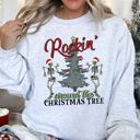 Medium Ash Light Gray Rocking Around The Christmas Tree, Dancing Skeletons Holiday Party Edition Sweatshirt