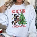 Large Ash Light Gray Rocking Around The Christmas Tree, Cowgirl Holiday Classic Western Style Festive Sweatshirt