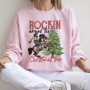 Large Light Pink Rocking Around The Christmas Tree, Cowgirl Holiday Classic Western Style Festive Sweatshirt