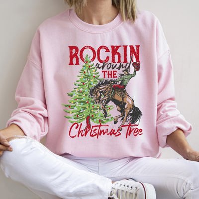 Rocking Around The Christmas Tree Cowboy Edition Cozy Western Holiday Song Lyrics Sweatshirt