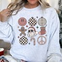 XXL Ash Light Gray Retro Santa Christmas Peace Snowflake Cozy Fleece Winter Holiday Festive Sweatshirt