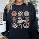 Medium Black Retro Santa Christmas Peace Snowflake Cozy Fleece Winter Holiday Festive Sweatshirt