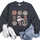 XXXL Dark Gray Heather Retro Santa Christmas Peace Snowflake Cozy Fleece Winter Holiday Festive Sweatshirt