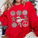 XXL Red Retro Santa Christmas Peace Snowflake Cozy Fleece Winter Holiday Festive Sweatshirt