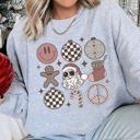 XXXL Heather Sport Gray Retro Santa Christmas Peace Snowflake Cozy Fleece Winter Holiday Festive Sweatshirt