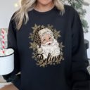 Medium Black Retro Santa Believe Christmas Leopard Print Cozy Fleece Festive Classic Warm Holiday Sweatshirt