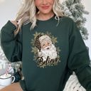 XXL Forest Green Retro Santa Believe Christmas Leopard Print Cozy Fleece Festive Classic Warm Holiday Sweatshirt
