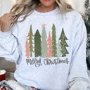 Medium Ash Light Gray Retro Merry Christmas Trees Vintage Winter Holiday Charm Festive Cozy Graphic Sweatshirt