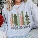 Medium Heather Sport Gray Retro Merry Christmas Trees Vintage Winter Holiday Charm Festive Cozy Graphic Sweatshirt