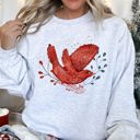 Medium Ash Light Gray Red Bird Folk Art Scandinavian Winter Christmas Scene Cozy Festive Holiday Sweatshirt