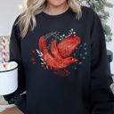 Large Black Red Bird Folk Art Scandinavian Winter Christmas Scene Cozy Festive Holiday Sweatshirt