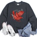 XL Dark Gray Heather Red Bird Folk Art Scandinavian Winter Christmas Scene Cozy Festive Holiday Sweatshirt