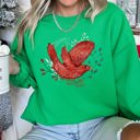 XL Irish Bright Green Red Bird Folk Art Scandinavian Winter Christmas Scene Cozy Festive Holiday Sweatshirt