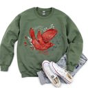 XXXL Military Green Red Bird Folk Art Scandinavian Winter Christmas Scene Cozy Festive Holiday Sweatshirt
