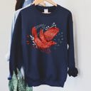 XXXL Navy Red Bird Folk Art Scandinavian Winter Christmas Scene Cozy Festive Holiday Sweatshirt