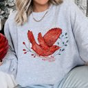 Small Heather Sport Gray Red Bird Folk Art Scandinavian Winter Christmas Scene Cozy Festive Holiday Sweatshirt
