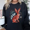 Small Black Rabbit Folk Art Inspired Scandinavian Winter Christmas Illustrated Cozy Holiday Graphic Sweatshirt