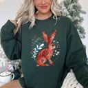 Large Forest Green Rabbit Folk Art Inspired Scandinavian Winter Christmas Illustrated Cozy Holiday Graphic Sweatshirt