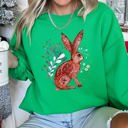 Medium Irish Bright Green Rabbit Folk Art Inspired Scandinavian Winter Christmas Illustrated Cozy Holiday Graphic Sweatshirt