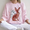XXXL Light Pink Rabbit Folk Art Inspired Scandinavian Winter Christmas Illustrated Cozy Holiday Graphic Sweatshirt