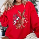 XXXL Red Rabbit Folk Art Inspired Scandinavian Winter Christmas Illustrated Cozy Holiday Graphic Sweatshirt